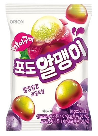 SO1039A<br>ORION)O JELLY REAL GUMMY CANDY GRAPE 40/67G